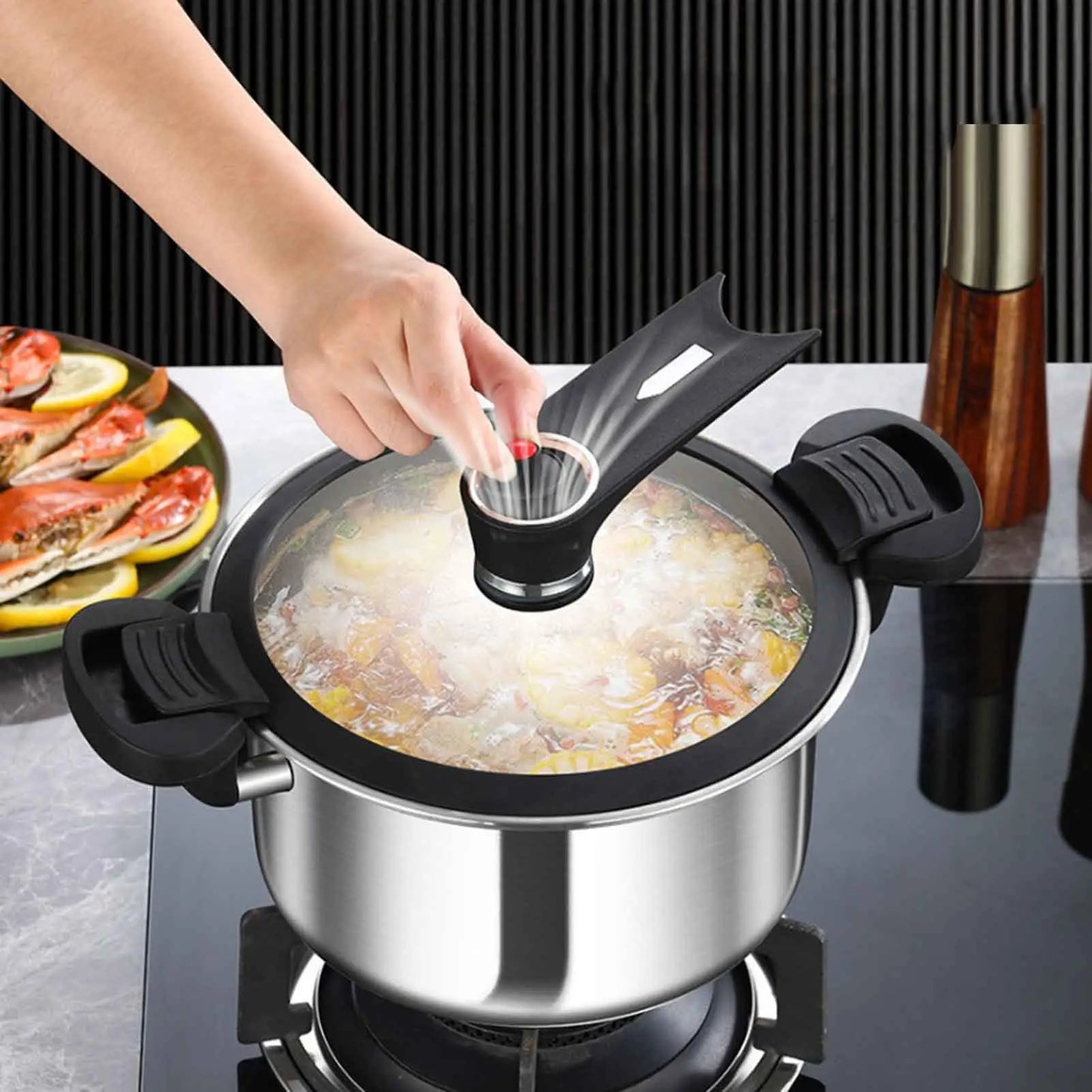 Portable Pressure Cooker Fast Cooking Stew Pot Pressure Cooker Stainless Steel Fast Cooking Multifunctional Kitchen Accessories.