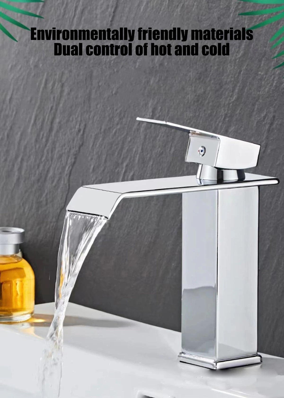 Black waterfall hot and cold faucet wash basin countertop basin bathroom cabinet splash proof basin faucet kitchen