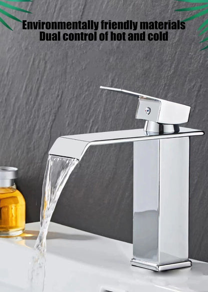 Black waterfall hot and cold faucet wash basin countertop basin bathroom cabinet splash proof basin faucet kitchen