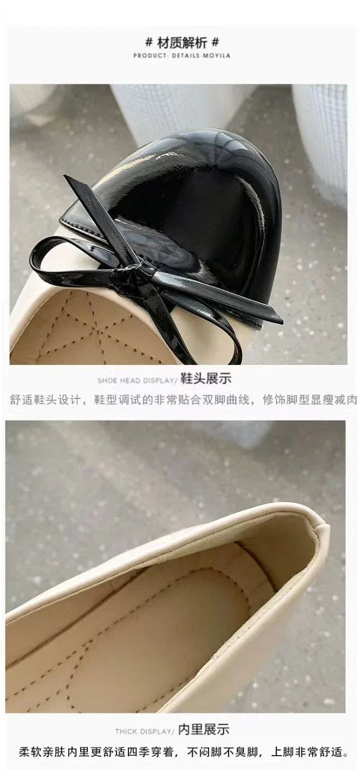 Ballerina Women's Flat Shoes Comfort Non-slip Ladies Loafers Leather Flats Elegant Bowknot Women's Single Shoes Mother's Shoes.
