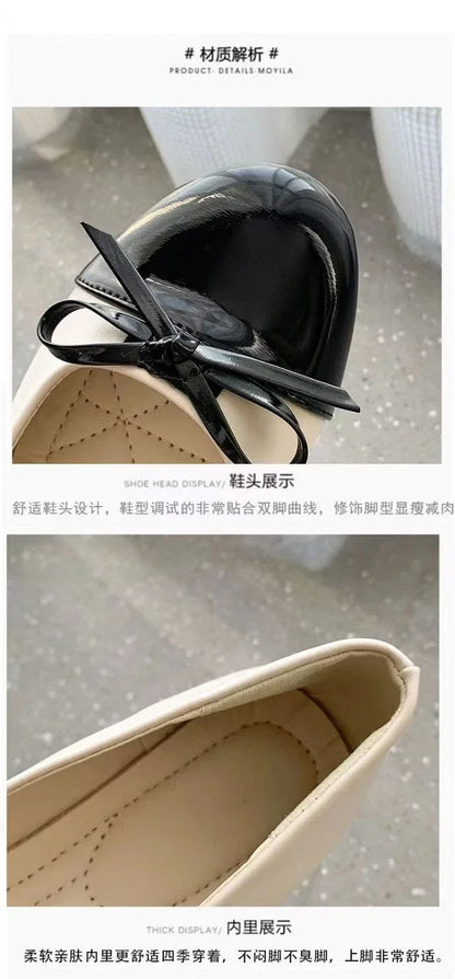 Ballerina Women's Flat Shoes Comfort Non-slip Ladies Loafers Leather Flats Elegant Bowknot Women's Single Shoes Mother's Shoes.
