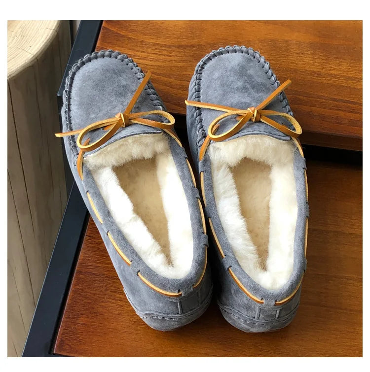 New 100% Natural Wool Genuine Leather Women Flat Winter shoes Women Moccasins Casual Loafers Plus Size Winter shoes.