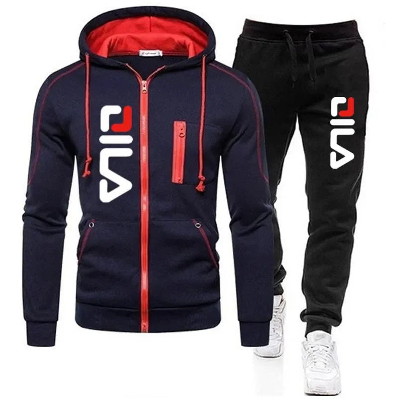 2025 Spring and Autumn casual hat top letter print top + pants, men's outdoor hooded casual full-open zipper top sportswear set.
