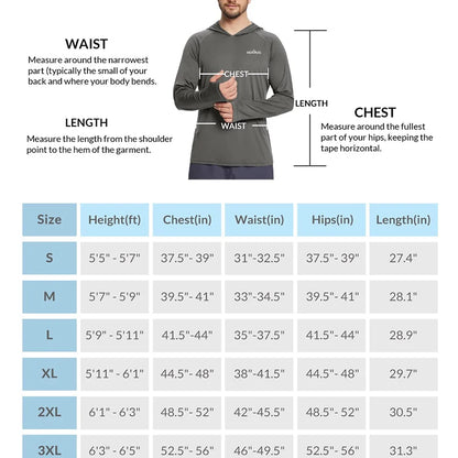 Men's UPF 50+ Sun Protection Hoodie T-Shirts Long Sleeve SPF/UV Quick Dry Lightweight Fishing Workout Thumbhole T-Shirt Male.