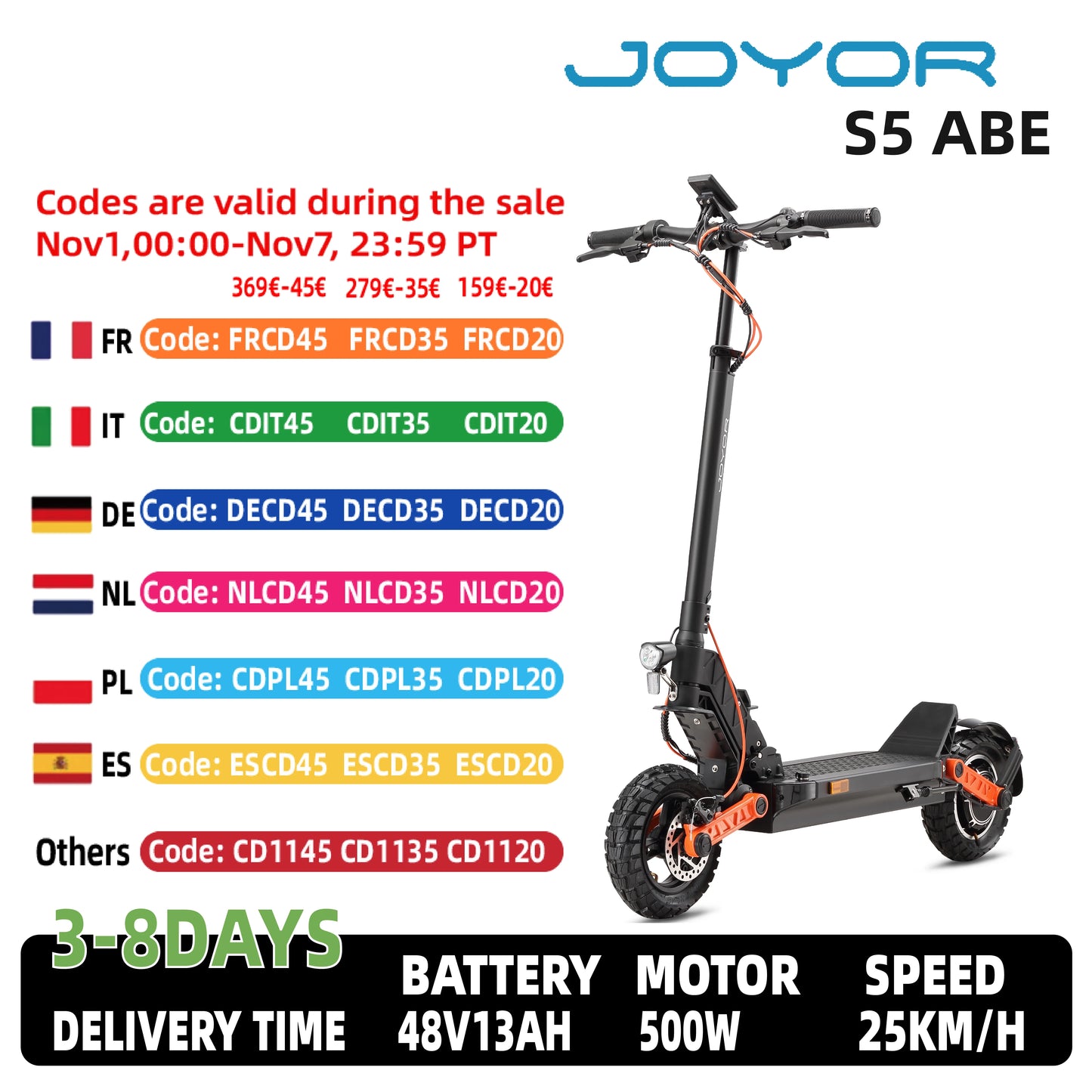JOYOR S5（ABE）Adult Electric Scooter 500W Motor 48V13AH Battery Foldable E-Scooter 10 Inch Air Tire City commuting Escooter.