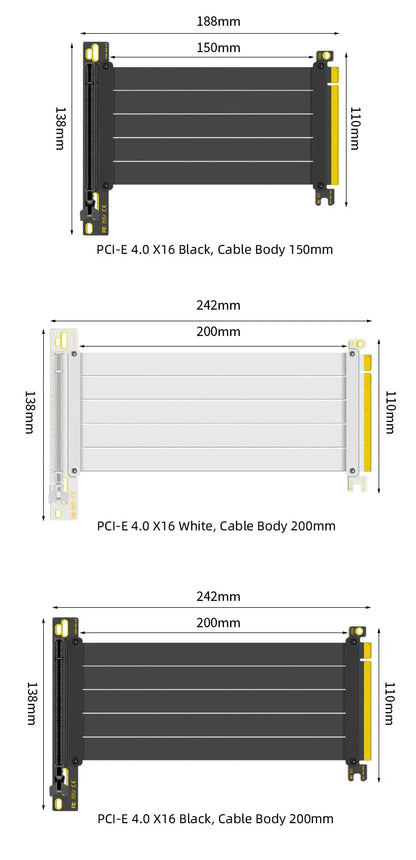 TEUCER PCI-E 4.0 X16 Riser Cable Video Card Extension Shielded Flexible 90° Mounting GPU Extension Cord Black/White.
