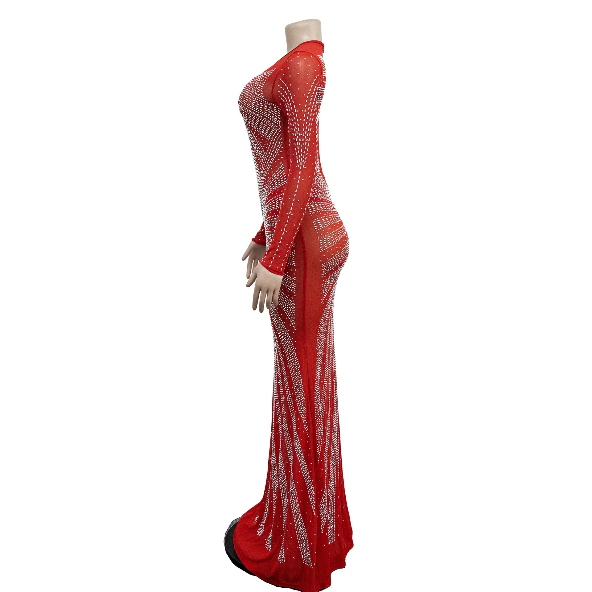 XIZOU Frauen Mesh Patchwork Diamanten Heißer Strass Bodenlangen Bodycon Meerjungfrau Maxi Kleid Sexy Party Abend Vestidos 2024.