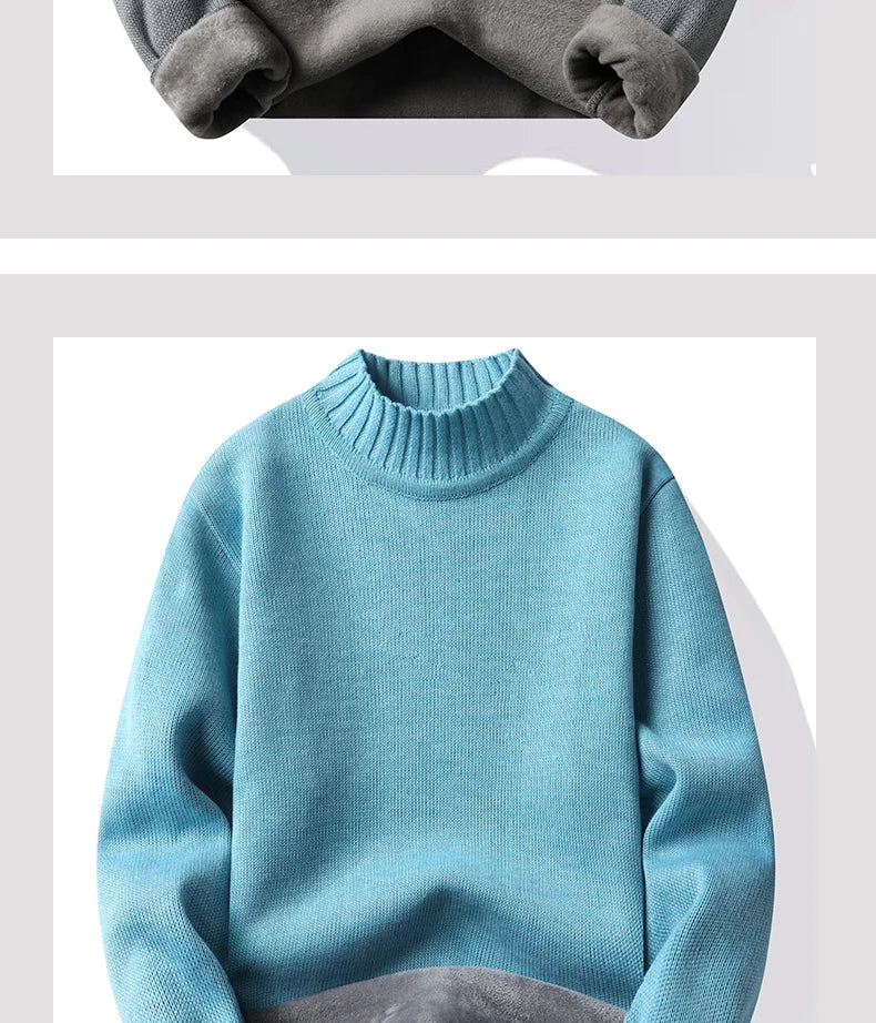 Men's Winter Fleece Pullover Knit Sweater Wool Plus Velvet Clothing Thick Warm O-neck Jumpers Fashion Y2K Knitwear.