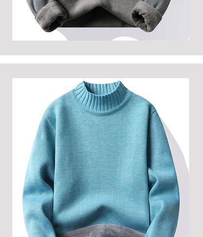 Men's Winter Fleece Pullover Knit Sweater Wool Plus Velvet Clothing Thick Warm O-neck Jumpers Fashion Y2K Knitwear.