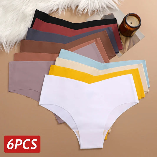 6PCS Women Seamless Panties Ice Silk Ultra Thin Briefs Sexy V Waist Underwear Female Breathable Lingerie Low Rise Underpants.