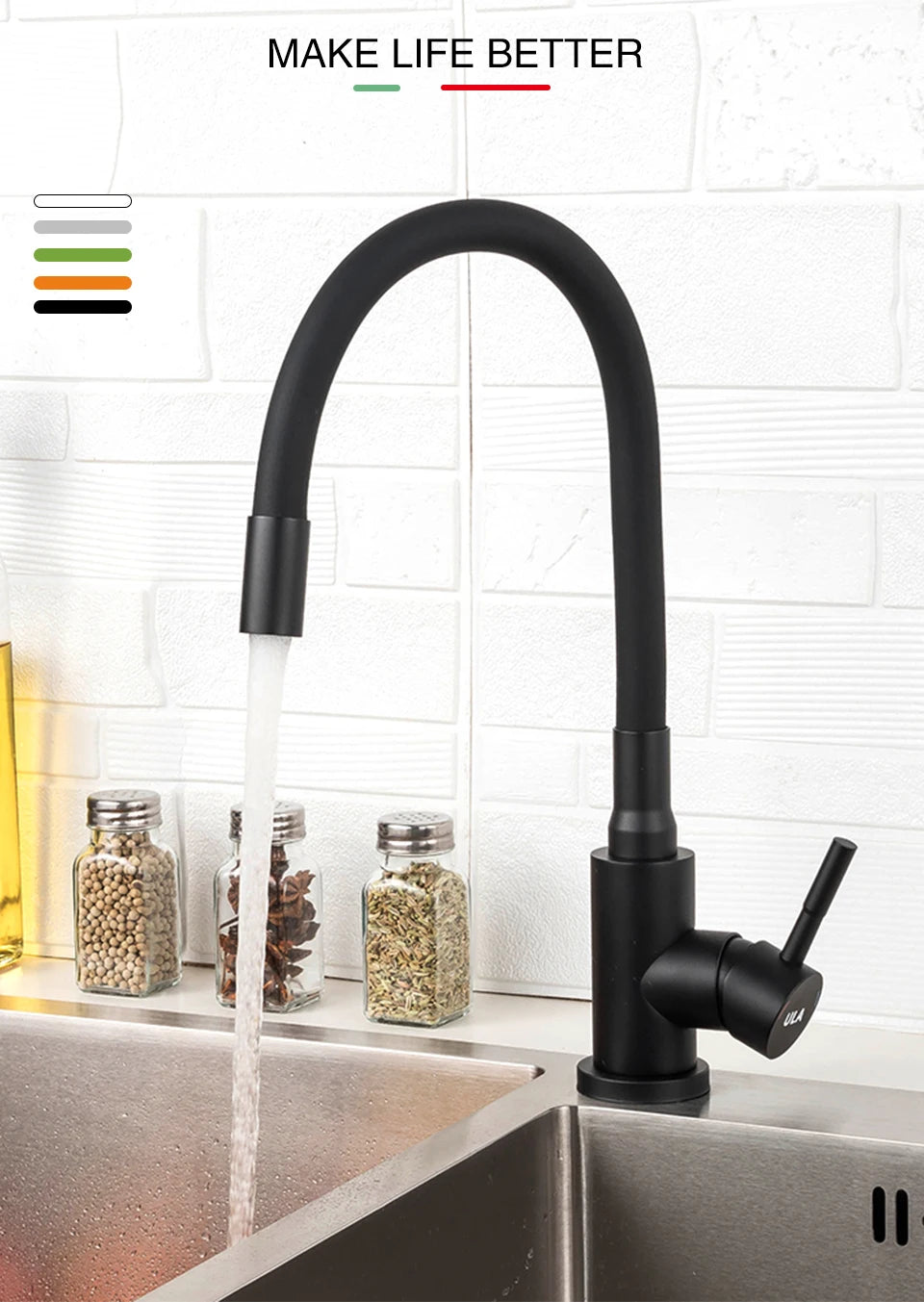 ULA Gold Kitchen Faucet Stainless Steel Flexible Spout Kitchen Sink Faucet Hot Cold Water Sink Mixer Tap 360 Degree Rotate Crane