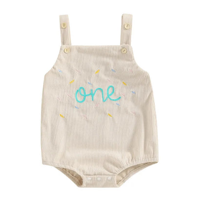 Baby ersten Geburtstag Stram pler, ärmellose Knopf verschluss Buchstaben Bodysuit lässige Overalls für Mädchen Jungen.