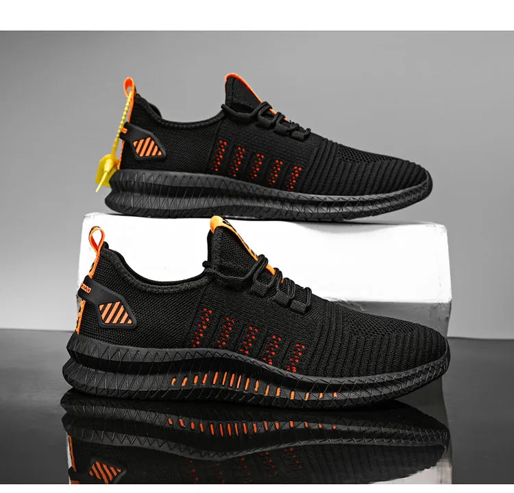 Men's sneakers lace-up flying woven through casual shoes vulcanized lightweight flat comfortable running shoes plus size 48.