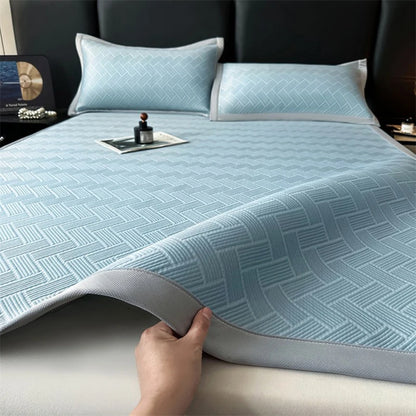Luxury Summer Carbon Cooling Mat Set Solid Color Queen King Size Bed Mattress and Pillow Case Machine Washable Soft Folding Mat.
