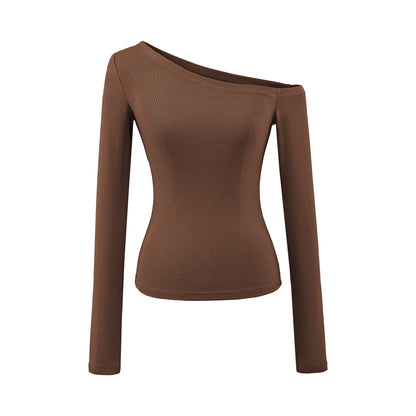 Women One Shoulder Long Sleeve Top Tee Tshirt