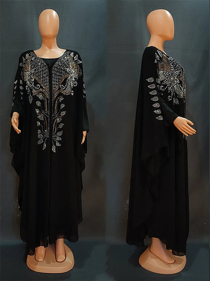 Chiffon Boubou Muslim Fashion Abaya 2-teiliges Set Dubai Türkei Maxikleid Musulman Ensembles Kaftan Marocain Islamische Kleidung.