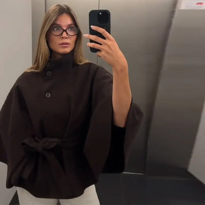 Mode Stehen Kragen Frauen Mantel mit Gürtel Casual Langarm Weibliche Lose Jacken Elegante Herbst Neue Feste Dame Oberbekleidung Straße.