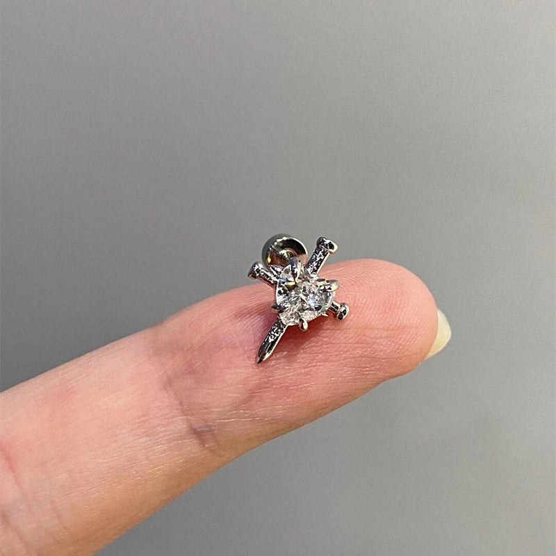 1pcs Quality Shiny Cross Zircon 316L Stainless Steel Ear Bone Nail Y2K Style Silver Color Earring for Women Cochlear Accessories.