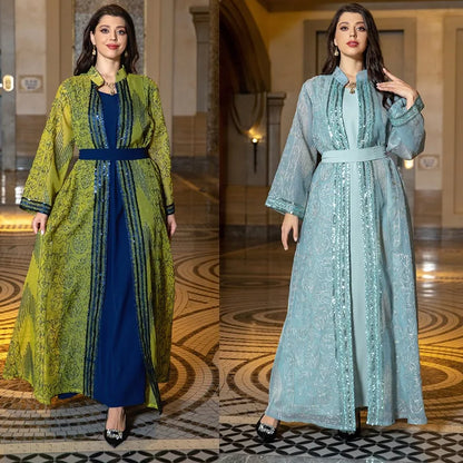 UNI Muslim Abaya Indische Anarkali Anzüge für Frau Dubai Tägliche Party Kleid Mode Langarm Gürtel Kleidung Muslimischen Robe.