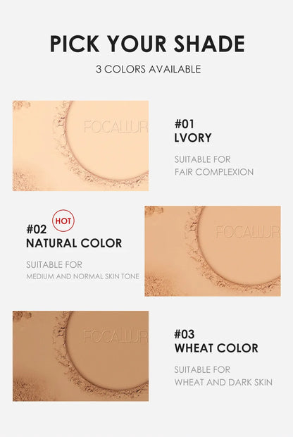 FOCALLURE 3 Colors Make Up Face Powder Brighten Oil-control Nude Makeup Pressed Powder Foundation Makeup Base Cosmetics.