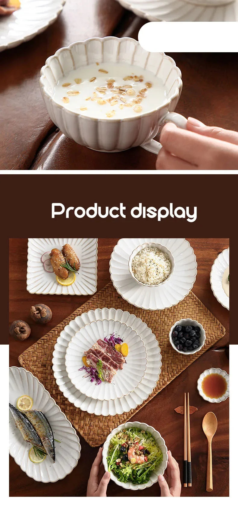 1pcs Retro Ceramic Dishes Plates Fish Dish Plates Manual Flower Relief Living Room Dinner Plate Kitchen Fruit Salad Dish Bowl.