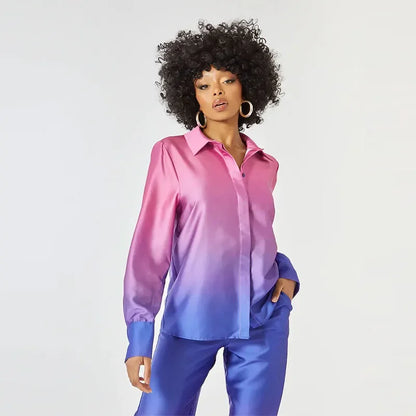 Female Casual Outfit New Summer Print Suits Woman Vintage Printed Long-sleeved Shirt and Loose Wide Leg Pants Set Two Piece Set.