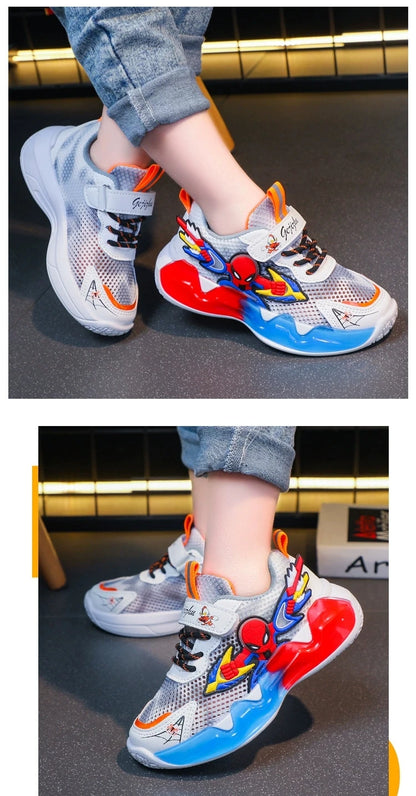 Disney Children's Shoes Fashion Cartoon Spiderman Sneakers for Boys Breathable Sport Shoes Anti-slip Toddler Shoes Student Shoes.