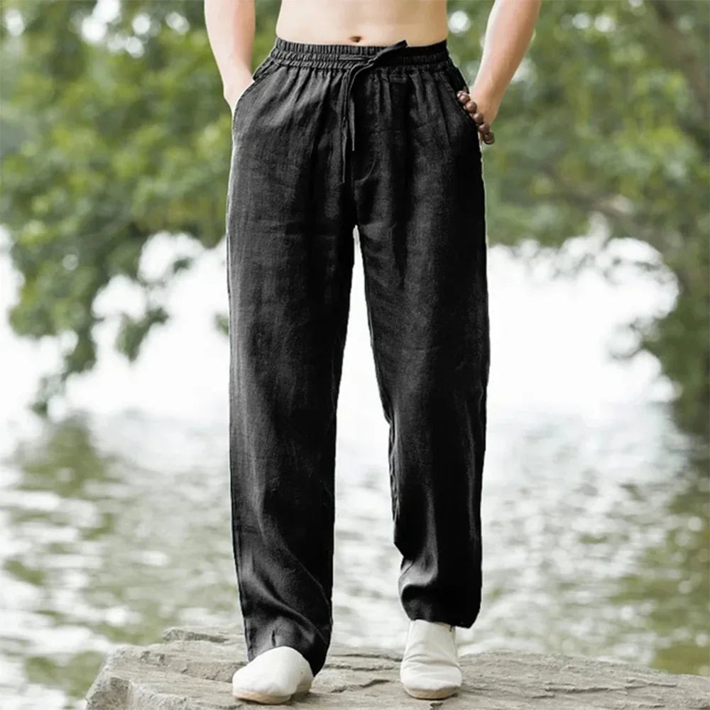 Men's Beach Pants Joggers  Streetwear Cotton Linen Sweatpants Casual Pants Hawaiian Vacation Loose Summer Long.