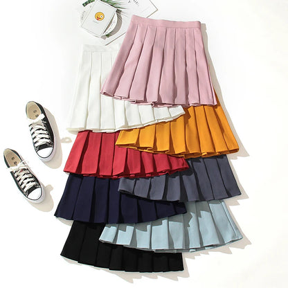 High Waist Pleated Kawaii Harajuku Skirts Women Girls Lolita A-line Sailor Large Size Preppy School Uniform.