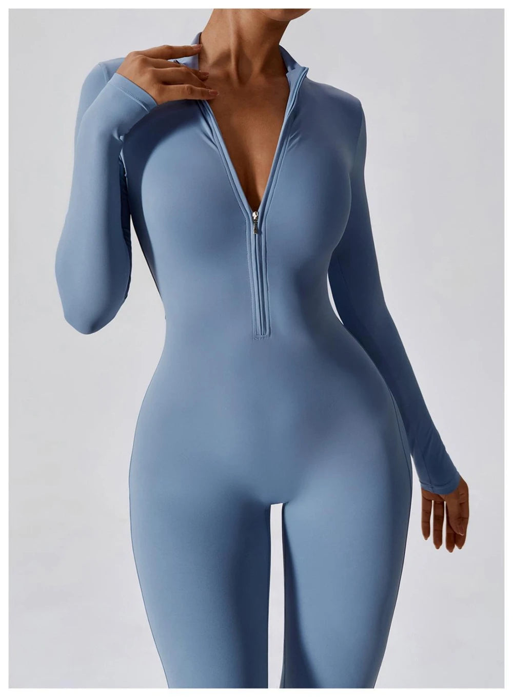 Womens Jumpsuits Long Sleeve Yoga Slim Fit Stretch One Piece Romper Sexy Fitness Female Basic Sportwears Tight Zipper Ladies.
