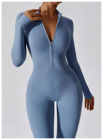 Womens Jumpsuits Long Sleeve Yoga Slim Fit Stretch One Piece Romper Sexy Fitness Female Basic Sportwears Tight Zipper Ladies.