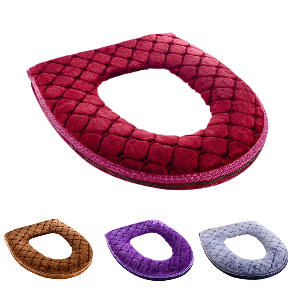 Badezimmer-Toilettensitzbezug, weich, für den Winter, warmes Plüschkissen, O-förmiges, waschbares Toilettendeckelkissen, Haushaltsbedarf, 37 cm x 44 cm