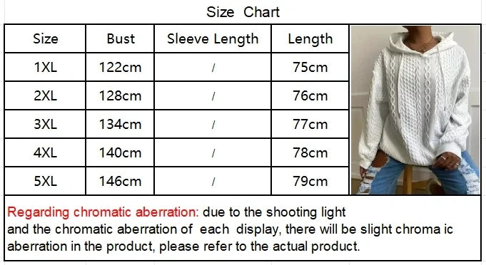 Große Größe Damen Langarm Loose Casual Twist Solid Color V-Ausschnitt Kapuzenpullover.