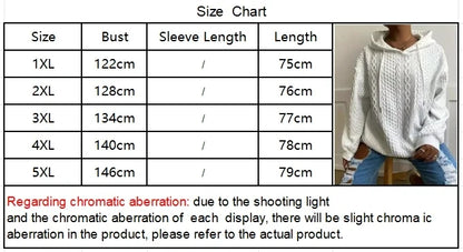 Große Größe Damen Langarm Loose Casual Twist Solid Color V-Ausschnitt Kapuzenpullover.