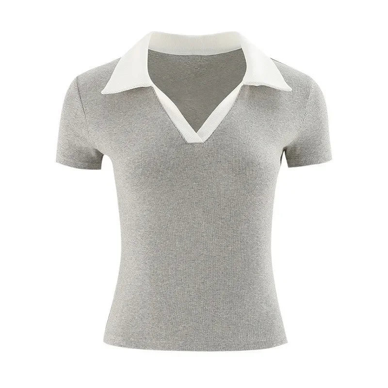Chic Short Sleeve Polo Neck T-Shirt Women's Summer New Design Sensation Gexuan Fashionable Flip Collar Shoulder Length.