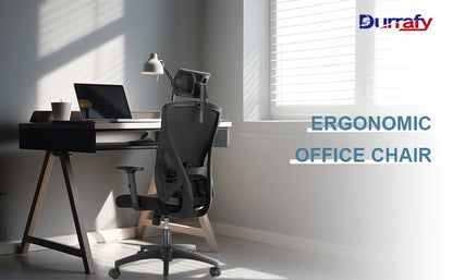 Durrafy Ergonomischer Bürostuhl, drehbarer Arbeitsstuhl mit verstellbarer Lordosenstütze und Armlehnen, für Home-Office-Gaming