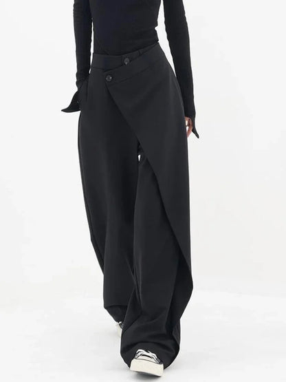 HOUZHOU Women Wide Suit Pants High Waist Gothic Japanese Style Baggy Black Trousers Irregular Straight Pants Casual Streetwear.