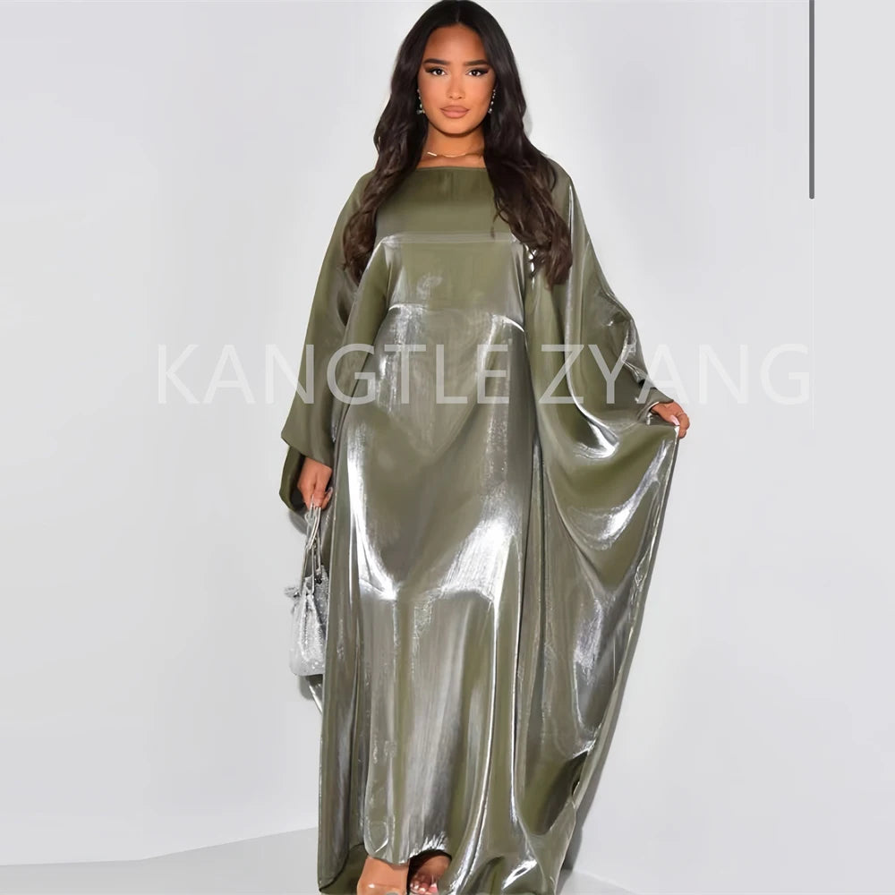 Ramadan Satin Abaya Islam Muslim Summer Batwing Sleeve Maxi Dress Kebaya Abayas For Women Kaftan Robe Musulmane Femme Vestidos.