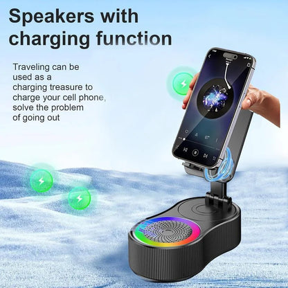 New Cell Phone Holder Stand With LDE Light Bluetooth Speaker Adjustable Tablet Bracket Support Portable Wireless Loudspeaker.