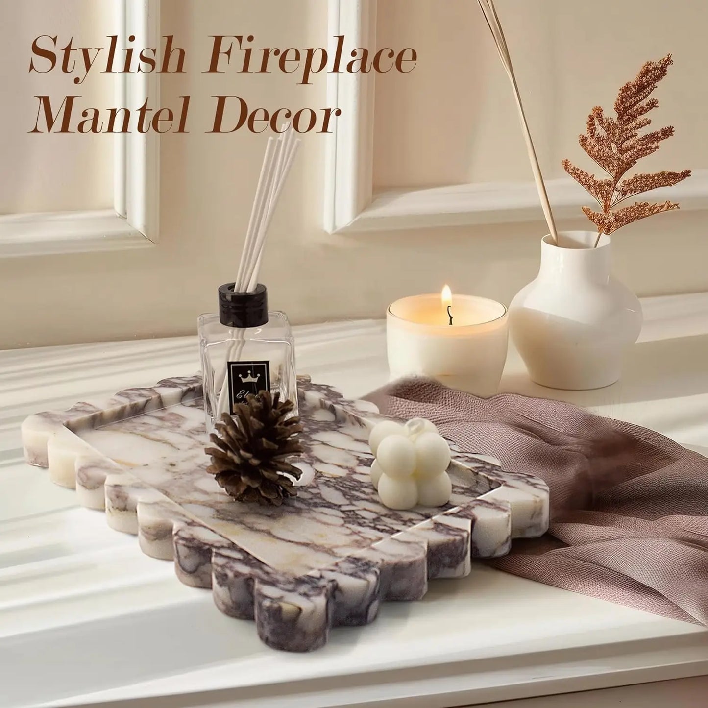 Calacatta Viola Scalloped Marble Tray, Natural Marble Stone Tray, Luxury Decorative Trays for Bathroom, Vanity, Home Decor.