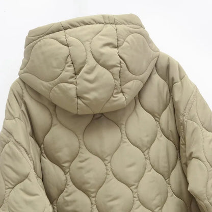 Women Loose Warm Adjustable Hood Overcoat Long Sleeves Single Breasted Side Vents At Hem Pocket Jacket Spring New Chic Coat.