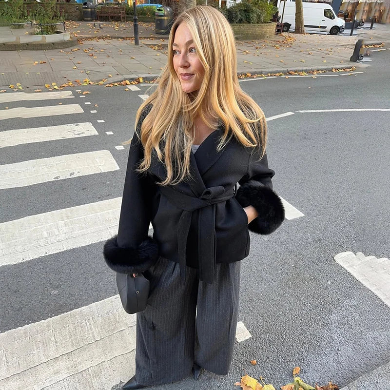 Tornova 2025, neuer Fuchspelz-Wollmantel für Damen, kurzer Mantel, Bürodame, abnehmbar, elegant, doppelseitiger Wollmantel, Strickjacke.