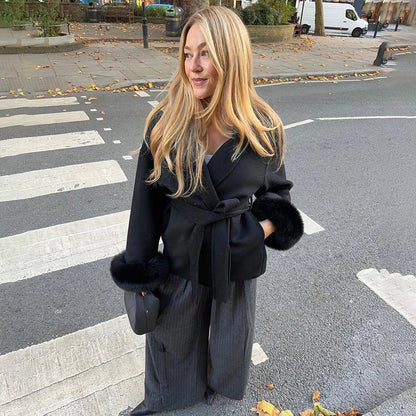 Tornova 2025, neuer Fuchspelz-Wollmantel für Damen, kurzer Mantel, Bürodame, abnehmbar, elegant, doppelseitiger Wollmantel, Strickjacke.