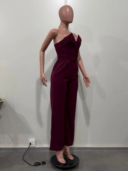 CM.YAYA Women Wide Leg Strapless V-neck Sleeveless Jumpsuits 2025 Summer OL Beach Night Club Party Street One Piece Suit Romper.