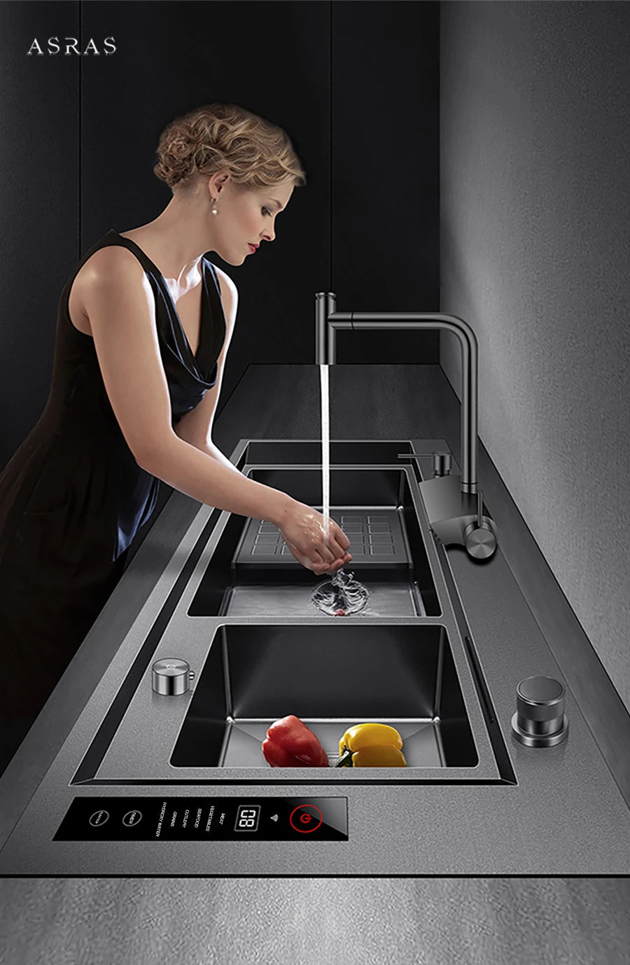 ASRAS Nanometer Smart Purifying Kitchen Sink Large Size Handmade Step Sink Smart Purifying Kitchen Island Sinks