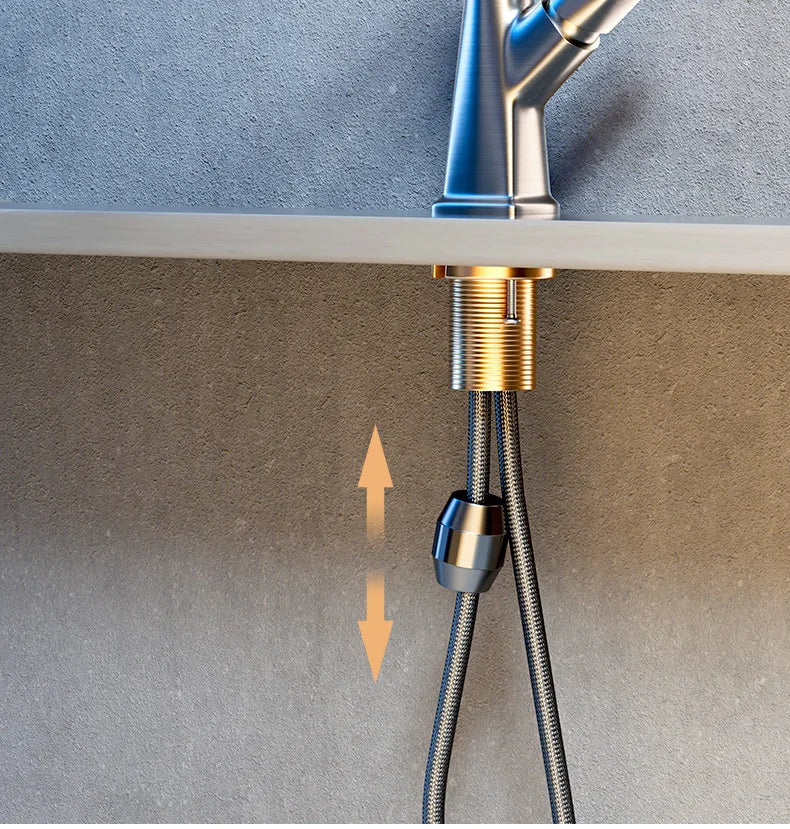 Hot and cold faucet bathroom sink vanity with pull-out function that can be raised and lowered 360º rotating mixing spray faucet