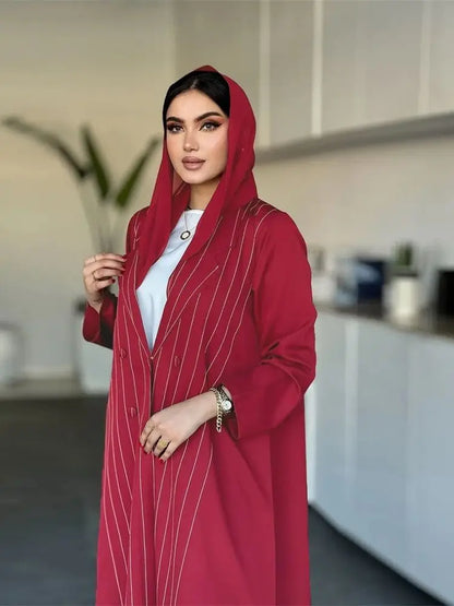 Ramadan Eid Red Kimono Open Abaya Damen Dubai Luxury Islam Muslim Summer Women Kebaya Kaftan Robe Femme Musulmane without hijab.