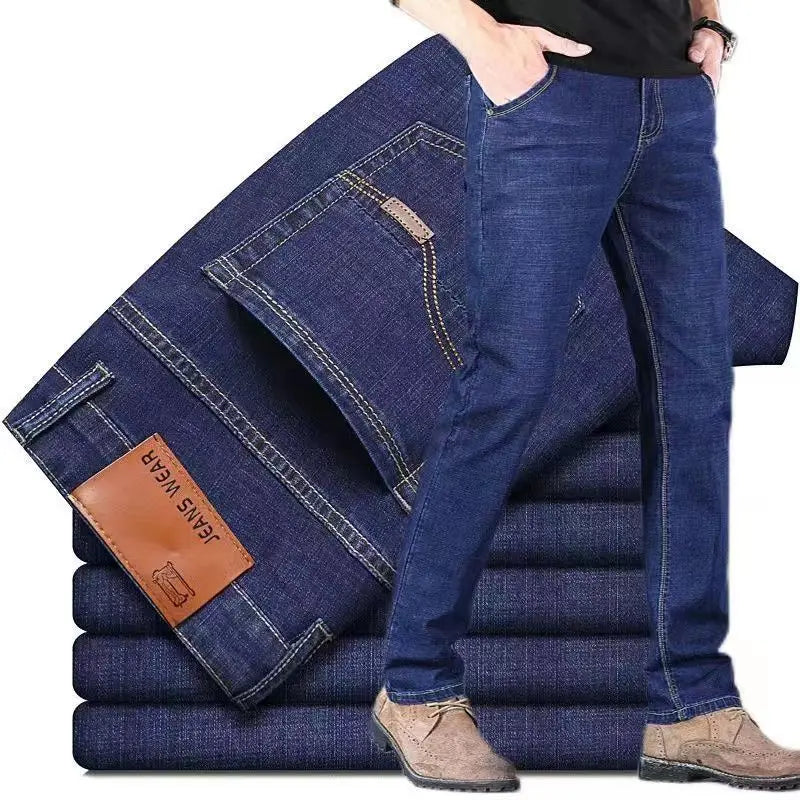 Herrenjeans, lässige Arbeitsjeanshose mit geradem Bein, elastisch, modisch, klassisch, blau und schwarz, Herren-Markenkleidung.