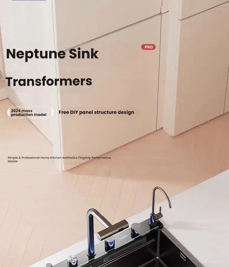 Intelligent Waterfall Stainless Steel Kitchen Sink MultiFunctional Digital Display Porous Large Single Slot Wash Dish Basin