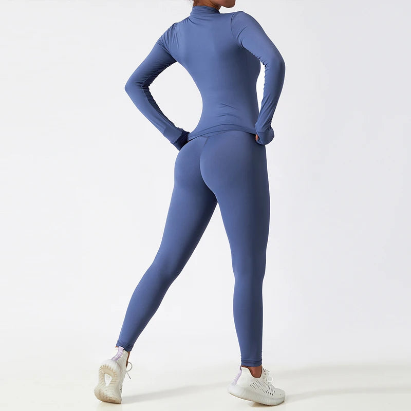 Hearuisavy 2Pcs Long-Sleeved Set Women Casual Outdoor Running Jackest Suit Yoga Clothing Quick Drying Push Up Fitness Sportswear.